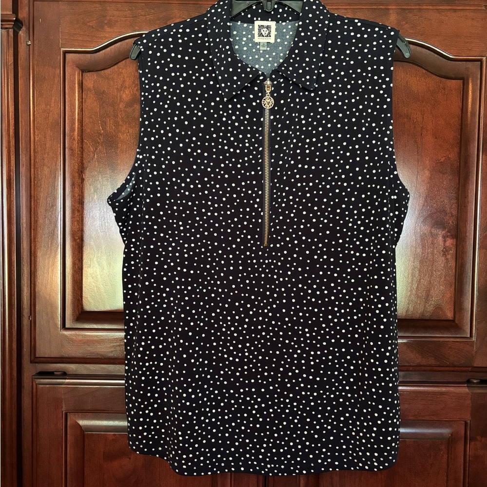 Anne Klein size XL black and white polka dot sleeveless top
